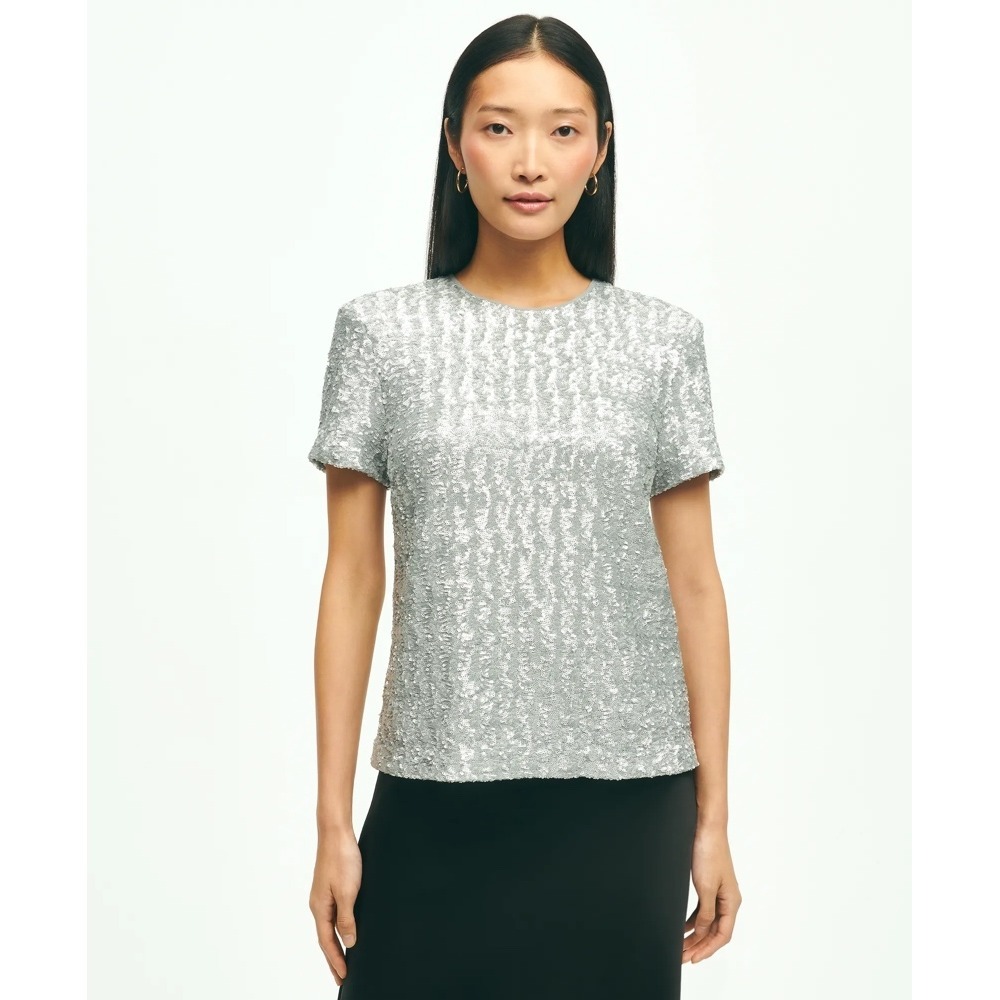 Brooks Brothers Knit Sequin Top in Silver, Women's US Size 8